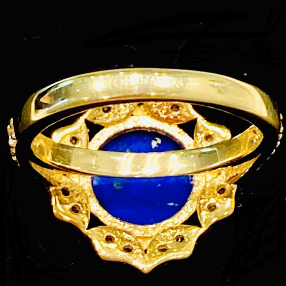 Cocktail Ring Size 6 Lapis Lazuli Cabochon & Diamonds - Picture 8 of 15